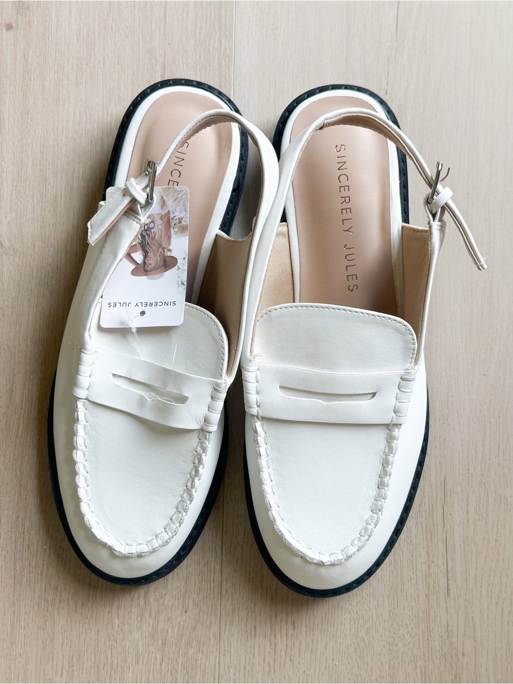 NWT Sincerely Jules Cream White Slingback Penny Loafers Size 8.5